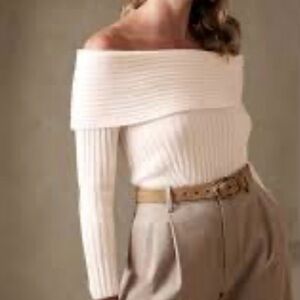 Banana Republic Cream Off-the-Shoulder Ribbed Sweater NWT
